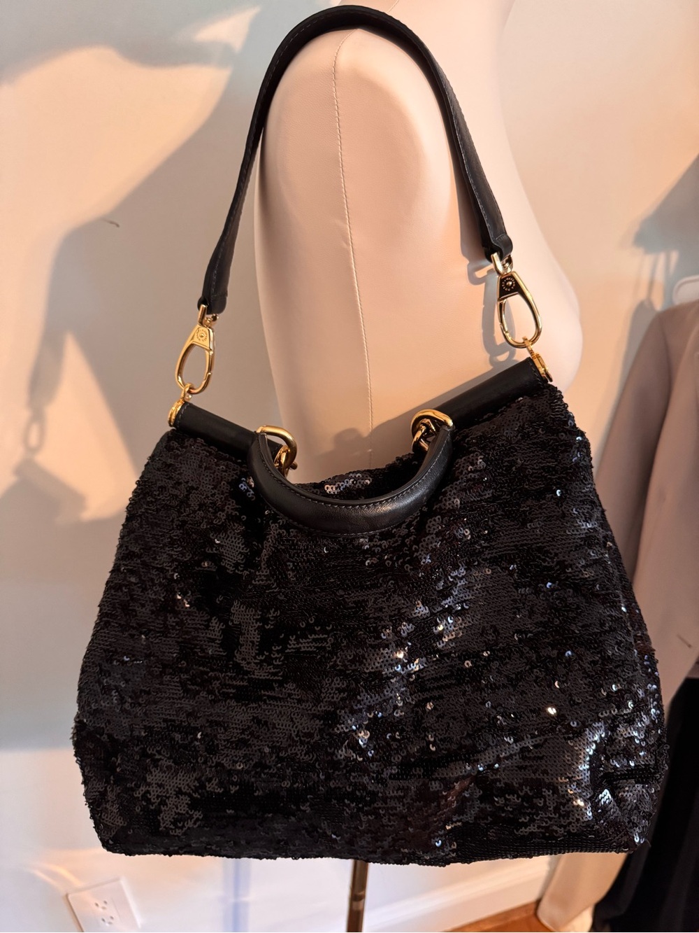 Dolce & Gabbana Black Sequin Sicily Bag
